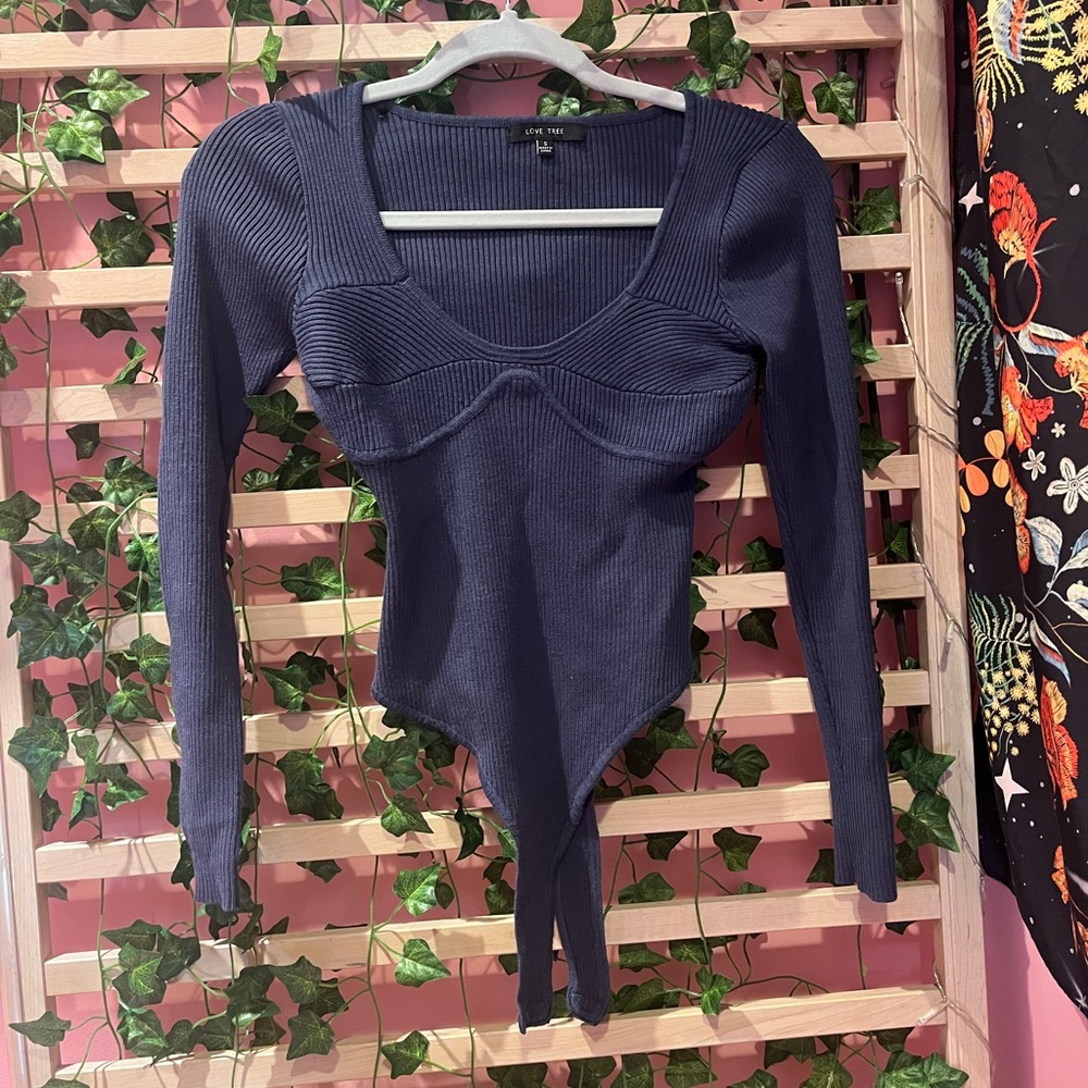 Love Tree Navy Long Sleeve Bodysuit